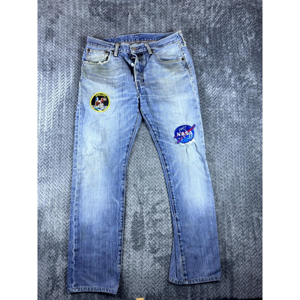 Levis 501 Original Jeans Mens 32x34 Blue Denim NASA Apollo Patches Straight